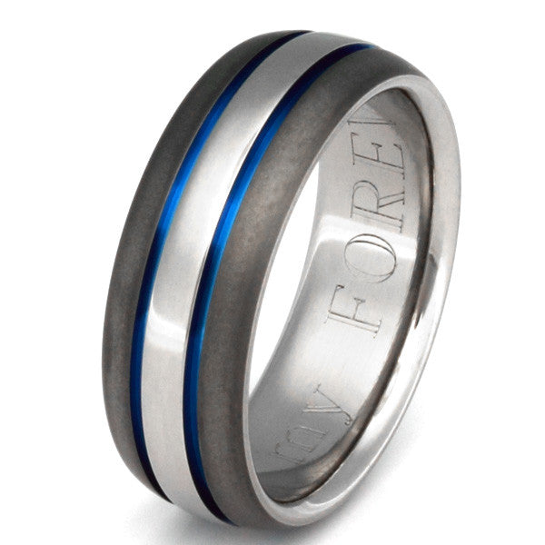 Matching Blue Titanium Ring Set stb4 – Titanium Rings Studio